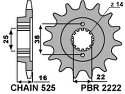 PBR Predná rozeta 2222 18NC NC Ducati 796 10-12, NC Ducati 796 Hypermotard 10-12, Monster 796 10-12 (Počet zubov 14 zubov)