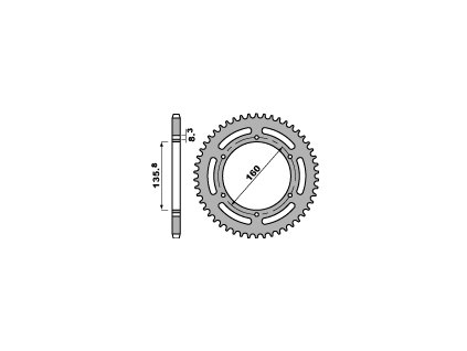 PBR Zadná rozeta 3552 C45 BMW G 310 R (16–19), Aprilia Tuareg 125 83-87, Gilera 250 (87–88), Beta 240 (82–91), Aprilia 600 Pegaso, BMW F 650, Aprilia Pegaso 650 (07–09), Aprilia ETX 350 (88–90), Gilera 125 (91), Aprilia 650, Gilera 350 XRT (88–89) (Počet zubov 42 zubov)