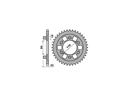 PBR Zadná rozeta 3553 C45 Aprilia Af1 125 87-92, Sport 88-93, Futura 90-93 (Počet zubov 36 zubov)
