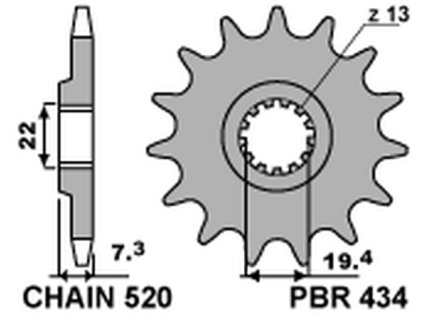 PBR Predná rozeta 434 18NC Suzuki DR 250 (82–87), GZ 250, GN 250, NC GN 250/ GZ 250, NC DR 400/GN 400 (Počet zubov 14 zubov)