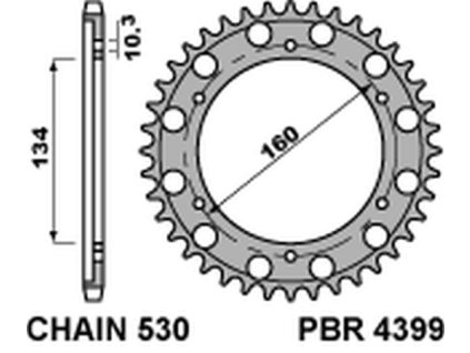 PBR Zadná rozeta 4399 C45 CBR 1000 RR, VTR 1000 SP1/ SP2, Honda CBR 1000 RR (04–16), CBR 900 RR`00-03, Honda CBR 900 RR (00–03) (Počet zubov 44 zubov)