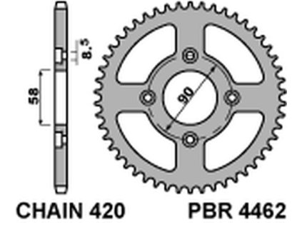 PBR Zadná rozeta 4462 F Honda 110I Wave '12-'14, Anf Innova '03-'10, Grom '14-'18, MSX '13-'14 (Počet zubov 35 zubov)