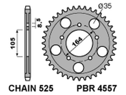 PBR Zadná rozeta 4557 C45 Gilera GP 800 (09–19), Aprilia SRV 850 (12), Gilera GP 800 (09–13) (Počet zubov 48 zubov)