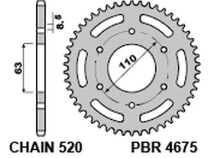 PBR Zadná rozeta 4675 C45 KTM 125/200 DUKE (14–18), DUKE/RC (13–18), Ktm 125 DUKE '14-18 (Počet zubov 43 zubov)