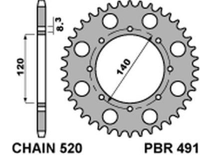 PBR Zadná rozeta 491 C45 Kawasaki KLE 500 (97–07), KLR 650 (87–17), W 800 (18–20), Kawasaki KLE 500 (91–96) (Počet zubov 41 zubov)