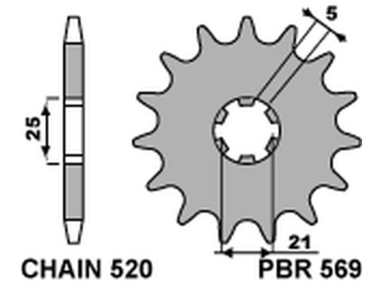 PBR Predná rozeta 569 18NC Kawasaki KX 250 (87–98), Yamaha YZ 250 (77–98) (Počet zubov 15 zubov)