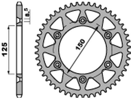 PBR Zadná rozeta 899 C45 KTM SX/MXC/EXC 200 (98–14), SX/EXC 150 (10–22), EXC 125 (91–16), KTM LC4/SX/EXC, Ktm SX/EXC/LC4 (Počet zubov 39 zubov)