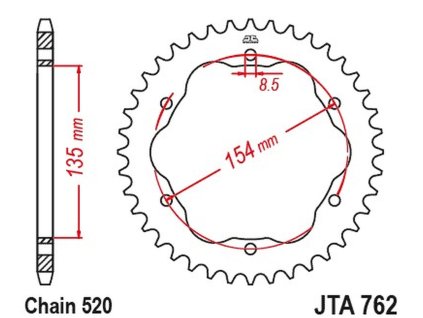 JT SPROCKETS Hliníková zadná rozeta JTA762 46 zubov Ducati 939 SUPER SPORT '17-'20, 950 SUPER SPORT '21-'23, 955 PANIGALE V2 / BAYLISS '20-'24 (potrebný adaptér JTA760B alebo JTA 770B) – farba: čierna