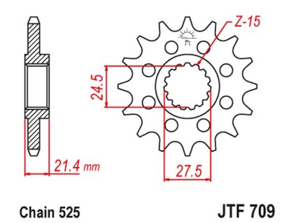 JT SPROCKETS Predná rozeta JTF709 15 zubov s gumou Aprilia 750/900 DORSODURO/ABS '07-'19, SHIVER/GT/ABS '07-'19, 1200 DORSODURO/ABS '11-'16