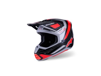 ALPINESTARS Motokrosová prilba S-M7 Rise – čierna/strieborná/červená fluo