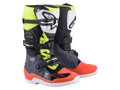 ALPINESTARS Detské motokrosové čižmy Tech 7S – sivá/červená/žltá fluo