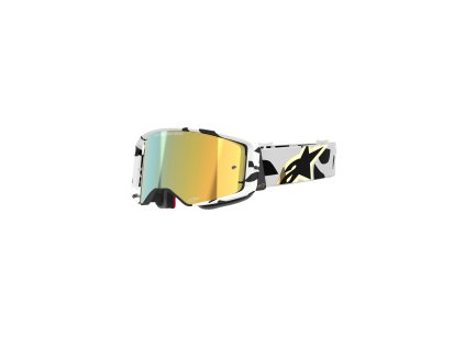 ALPINESTARS Motokrosové okuliare Supertech Corp – biela/zlatá, zrkadlové zlaté sklo