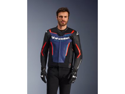 ALPINESTARS Kožená moto bunda GP Force V2 – čierna/modrá/červená fluo
