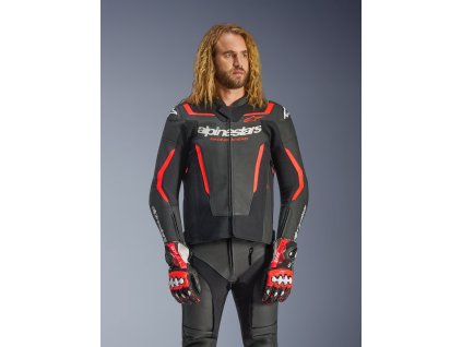 ALPINESTARS Kožená moto bunda GP Force V2 – čierna/červená fluo