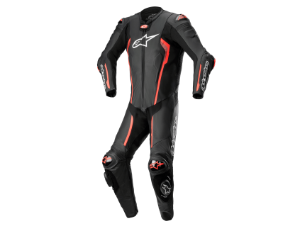 ALPINESTARS Jednodielna kožená kombinéza Missile V2 – čierna/fluorescenčná červená