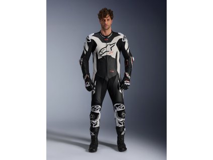 ALPINESTARS Kožená moto kombinéza GP Plus V4 Sprint 1-Piece – čierna/biela/červená fluo