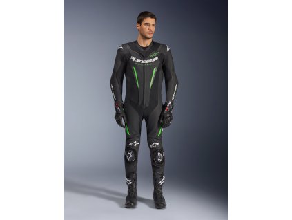 ALPINESTARS Kožená moto kombinéza GP Force V2 1-Piece – čierna/zelená