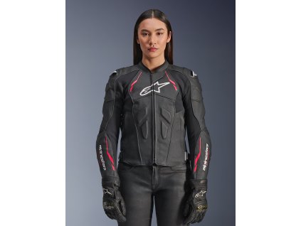 ALPINESTARS Dámska kožená moto bunda Stella Dusk Leather – čierna/ružová Diva/biela
