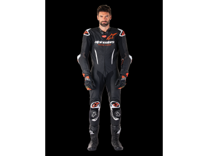 ALPINESTARS Kožená moto kombinéza GP-R7 1-Piece – čierna/biela/červená fluo