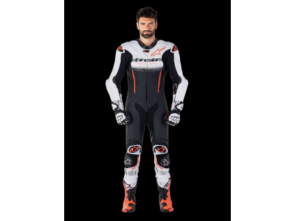 ALPINESTARS Kožená moto kombinéza GP-R7 1-Piece – biela/čierna/červená fluo