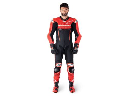 ALPINESTARS Kožená moto kombinéza GP-R7 1-Piece – čierna/stredná červená