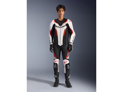 ALPINESTARS Kožená moto kombinéza GP Force V2 1-Piece – biela/čierna/červená fluo