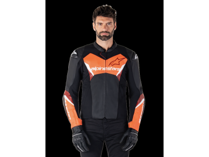 ALPINESTARS Kožená moto bunda Faster V3 – čierna/červená fluo