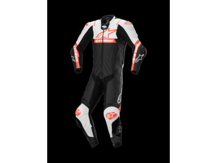 ALPINESTARS Jednodielna kožená moto kombinéza Missile V2 Ward 1PC – čierna/biela/fluorescenčná červená