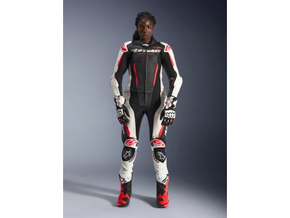 ALPINESTARS Dámska dvojdielna kožená moto kombinéza Stella GP-R7 2-Piece – čierna/biela/červená fluo