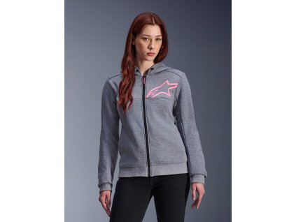 ALPINESTARS Dámska ochranná moto mikina Stella Chrome V2 Sport Hoodie – sivý melír/ružová fluo