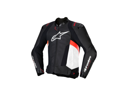 ALPINESTARS Kožená moto bunda Missile V3 Leather – čierna/biela/fluorescenčná červená