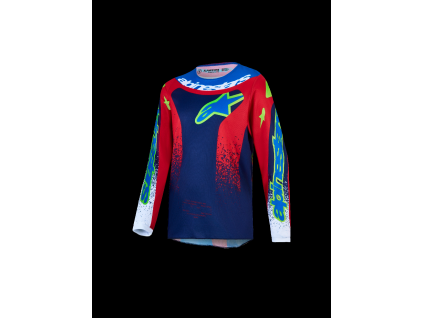 ALPINESTARS Detský motokrosový dres Youth Fluid Drag 2027 – modrá/tmavomodrá/ohnivočervená/biela