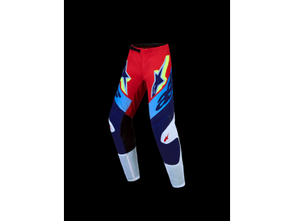 ALPINESTARS Detské motokrosové nohavice Youth Supertech Dyna 2027 – ohnivočervená/biela/tmavomodrá/modrá