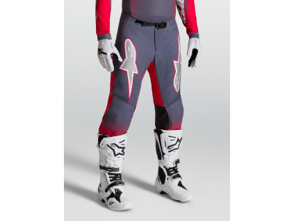 ALPINESTARS Motokrosové nohavice Supertech Hiten AFD 2027 – kamenná sivá/červená fluo/svetlofialová