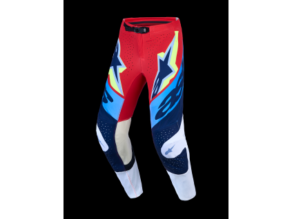 ALPINESTARS Motokrosové nohavice Supertech Dyna 2027 – ohnivočervená/biela/tmavomodrá/modrá