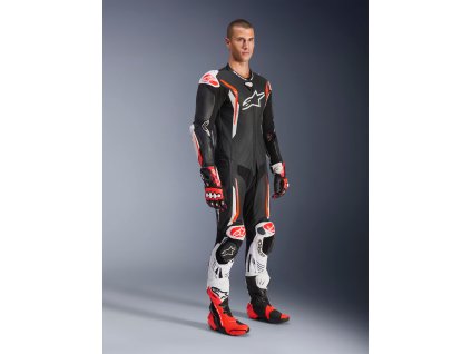 ALPINESTARS Kožená moto kombinéza GP Tech V5 1-Piece – čierna/biela/červená fluo