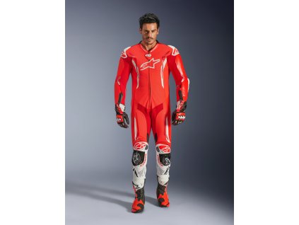 ALPINESTARS Kožená moto kombinéza GP Tech V5 1-Piece – červená fluo/jasná červená/biela
