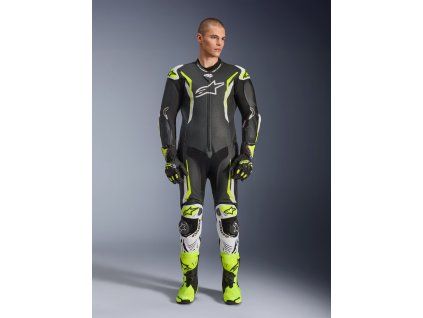 ALPINESTARS Kožená moto kombinéza GP Tech V5 1-Piece – čierna/biela/žltá fluo