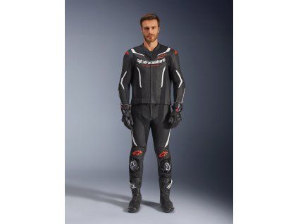 ALPINESTARS Kožená moto kombinéza GP Force V2 2-Piece – čierna/biela/červená fluo