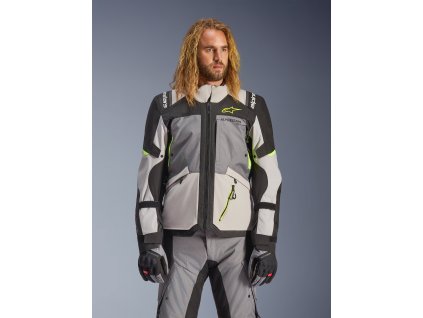 ALPINESTARS Textilná moto bunda Andes V4 Drystar – tmavá sivá/ľadová sivá/čierna/žltá fluo