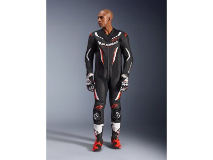 ALPINESTARS Kožená moto kombinéza GP Force V2 1-Piece – čierna/biela/červená fluo