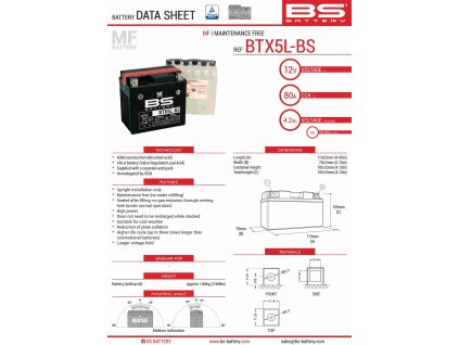 bs akumulator btx5l bs ytx5l bs 12v 4ah 114x71x1