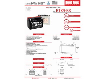 bs akumulator btx9 bs ytx9 bs 152x88x106 12v 8ah