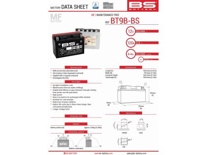 bs akumulator bt9b bs yt9b bs 12v 8ah 150x70x105
