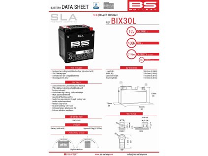 bs akumulator bix30l fa ytx30l 12v 30ah 166x12