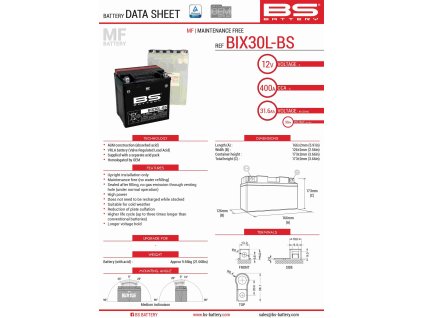 bs akumulator bix30l bs ytx30l bs 12v 30ah 165x1