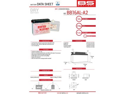 bs akumulator bb16al a2 yb16ala2 12v 16ah 205x71