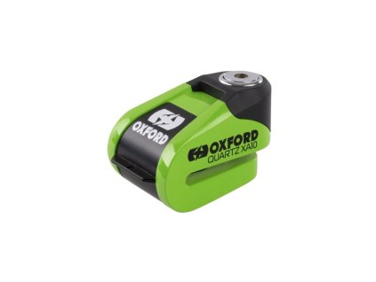 OXFORD Zámok brzdového kotúča s alarmom model QUARTZ XA10, čap 10 mm – farba: zelená fluo