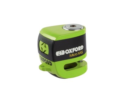 OXFORD Zámok brzdového kotúča s alarmom MICRO XA5 – farba: zelená fluo (PIN 5.5 mm)