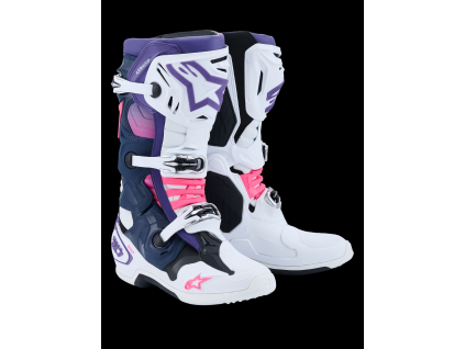 ALPINESTARS Motokrosové čižmy Tech 10 – biela/fialová/tmavá modrá/ružová fluo